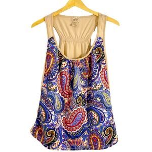 Eyelash Couture Colorful Paisley Print Front Racerback Tank, Size Medium